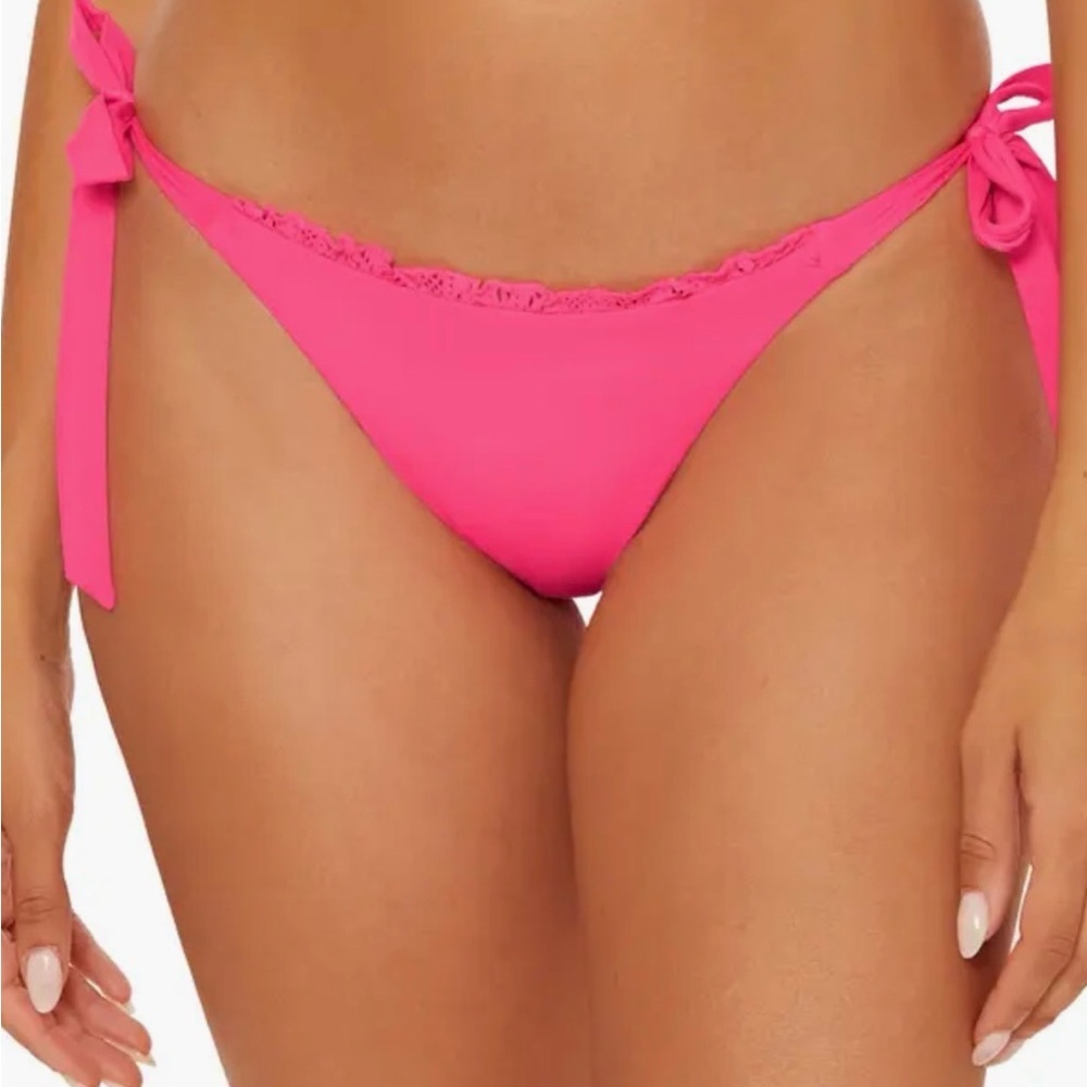 Becca Frills Side Tie Bikini Bottoms Pink Punch Small S NEW $68